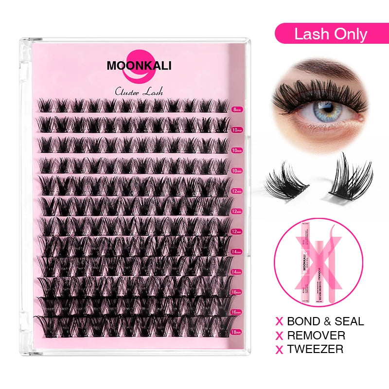 MOONKALI DIY Lash Extension Kit – Mixed Cluster Lashes (8–18mm) with Bond, Seal & Applicator