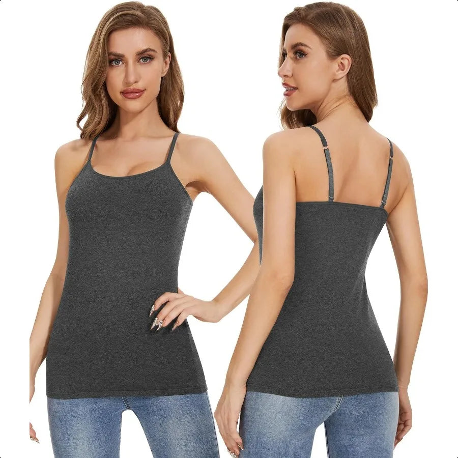 3Pack Womens Camisole with Shelf Bra Adjustable Spaghetti Strap Cami Cotton Undershirt Tanks