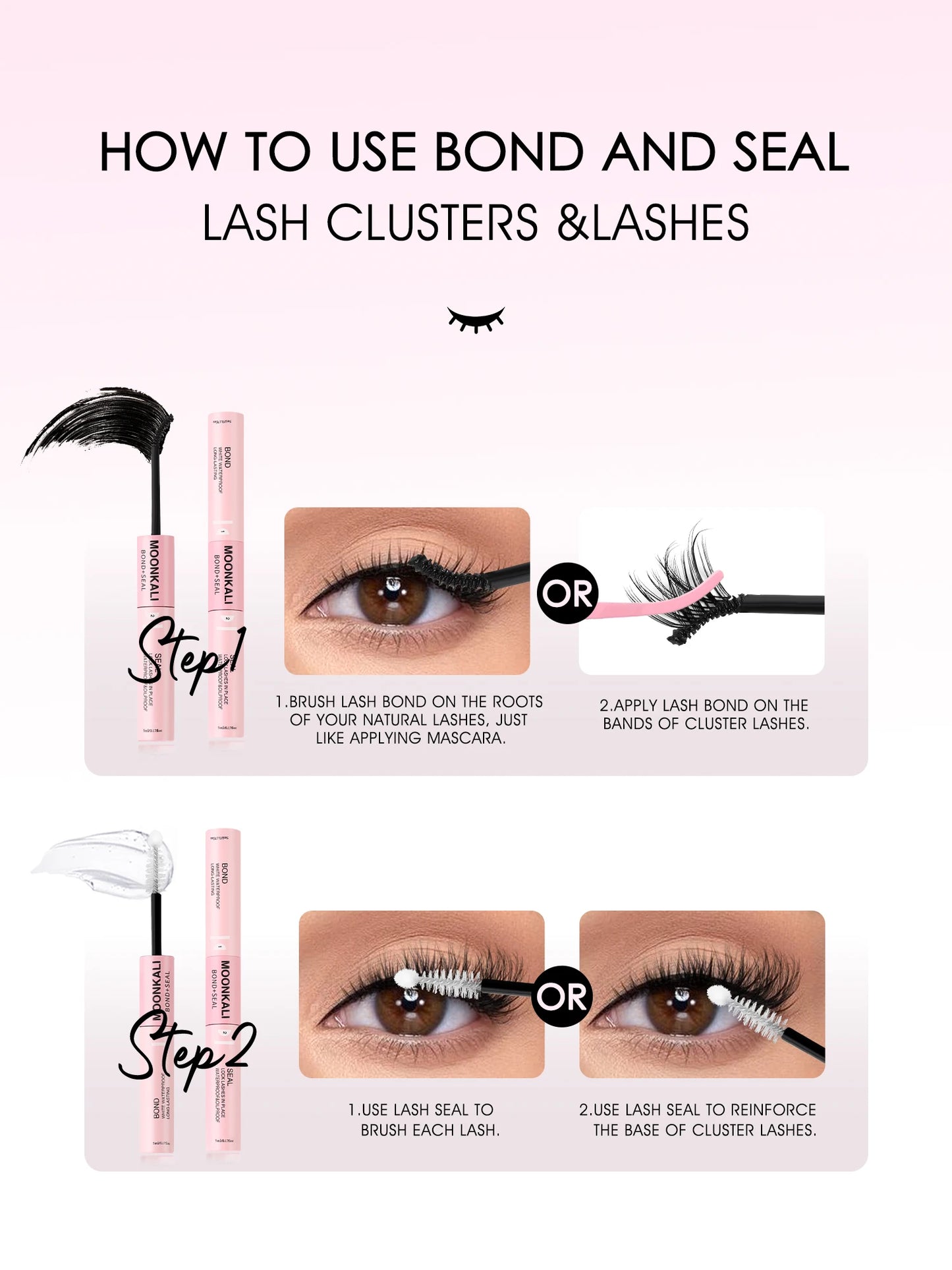 MOONKALI DIY Lash Extension Kit – Mixed Cluster Lashes (8–18mm) with Bond, Seal & Applicator