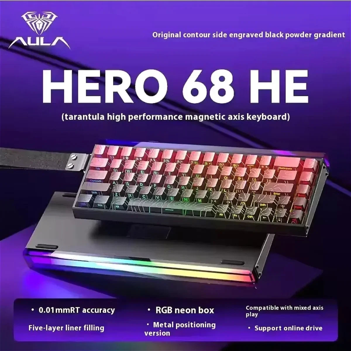 AULA HERO 68HE Gaming Keyboard Magnetic Rapid Trigger 8K Return RGB Hot Swap Wired Mechanical Keyboard Esports Game Accessories