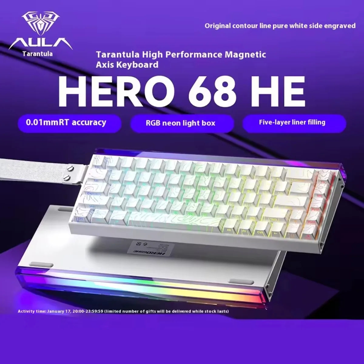 AULA HERO 68HE Gaming Keyboard Magnetic Rapid Trigger 8K Return RGB Hot Swap Wired Mechanical Keyboard Esports Game Accessories