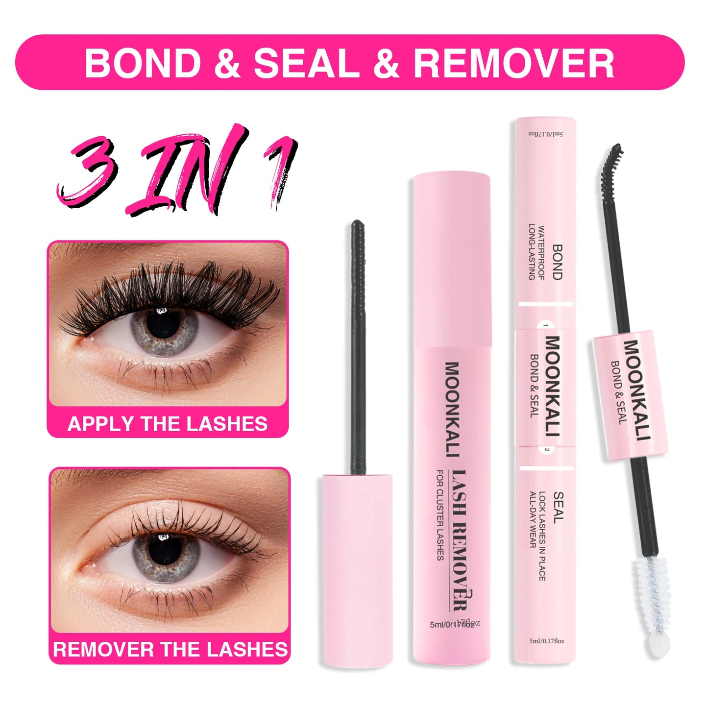 MOONKALI DIY Lash Extension Kit – Mixed Cluster Lashes (8–18mm) with Bond, Seal & Applicator