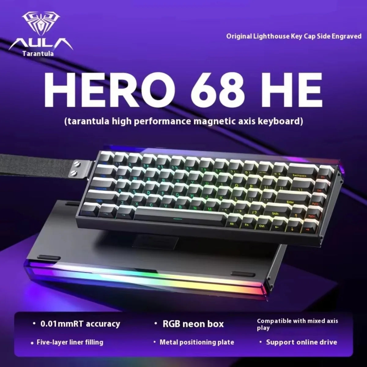 AULA HERO 68HE Gaming Keyboard Magnetic Rapid Trigger 8K Return RGB Hot Swap Wired Mechanical Keyboard Esports Game Accessories