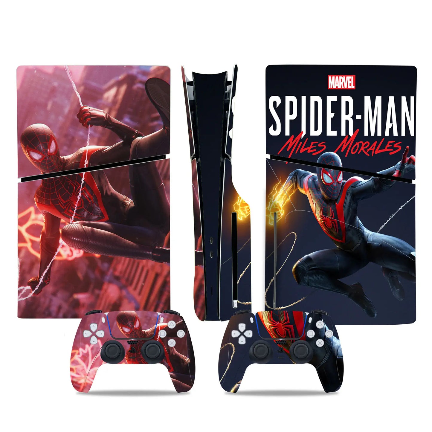 Marvel Spiderman Skin Sticker Decal Cover for PS5 Slim Playstation 5 Slim Disc Console Controllers Anti-Scratch Cover Protective