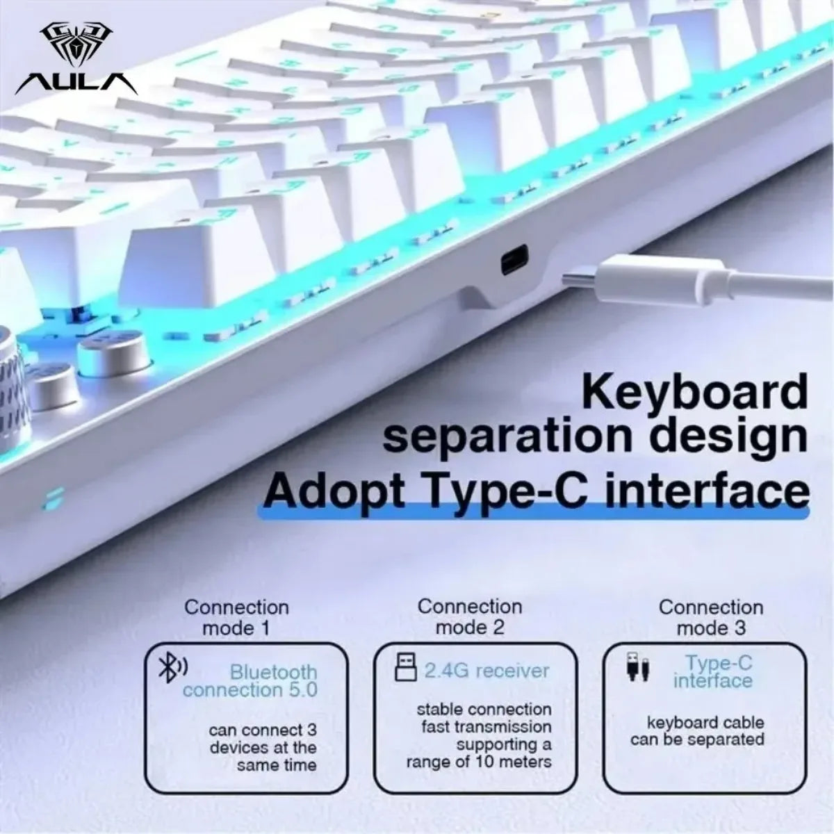 AULA F3001 Wireless Keyboard Esports Bluetooth Wired 87Key Backlight Gaming Keyboard Accessories for Windows/Mac/IOS/Android