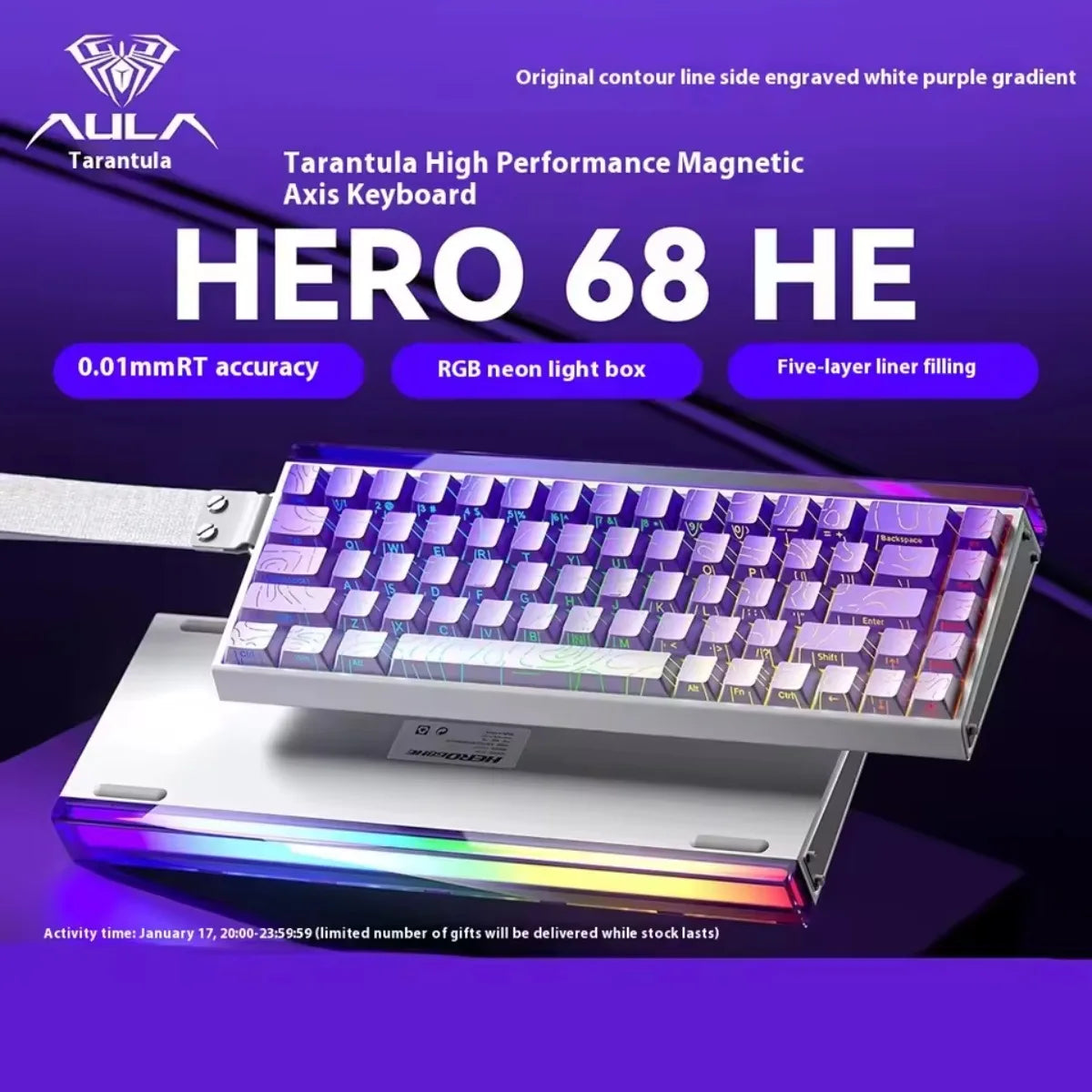 AULA HERO 68HE Gaming Keyboard Magnetic Rapid Trigger 8K Return RGB Hot Swap Wired Mechanical Keyboard Esports Game Accessories