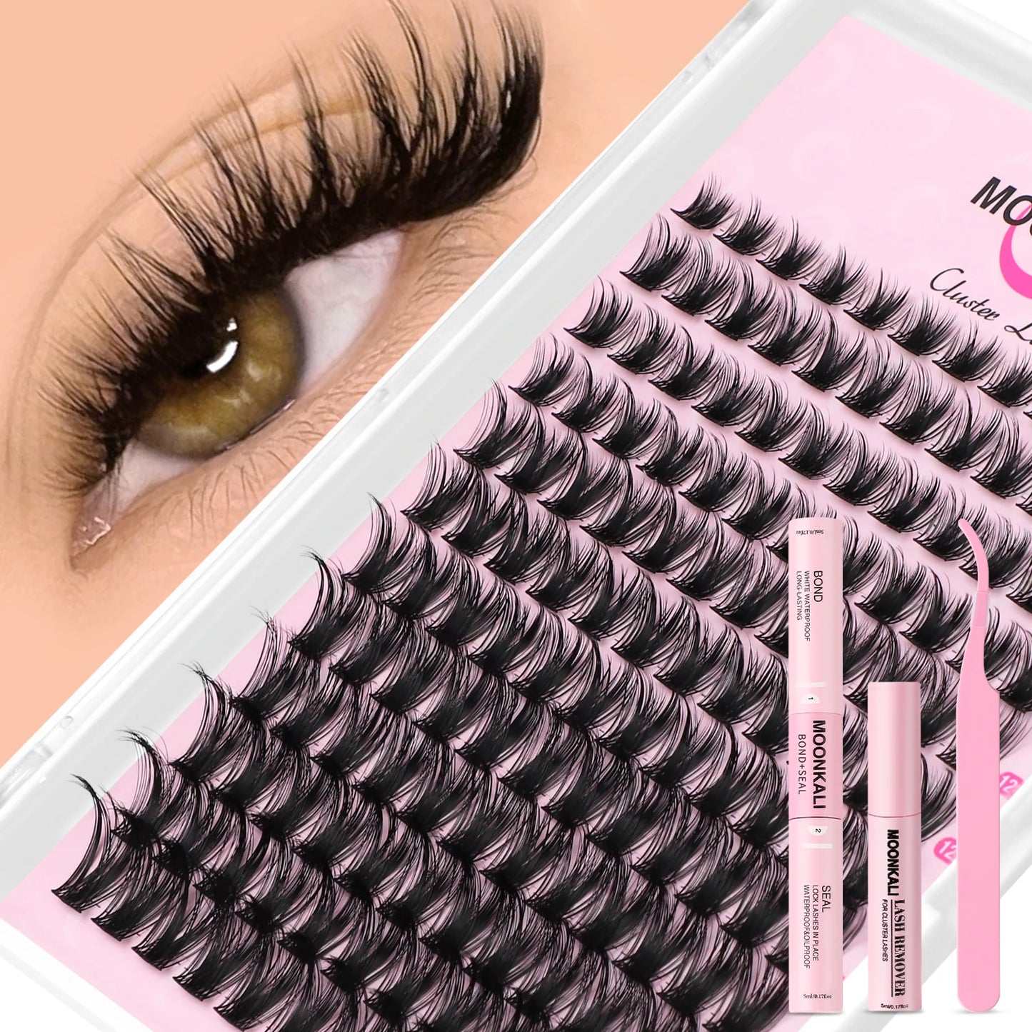 MOONKALI DIY Lash Extension Kit – Mixed Cluster Lashes (8–18mm) with Bond, Seal & Applicator