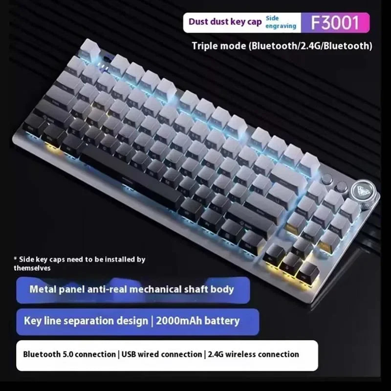 AULA F3001 Wireless Keyboard Esports Bluetooth Wired 87Key Backlight Gaming Keyboard Accessories for Windows/Mac/IOS/Android