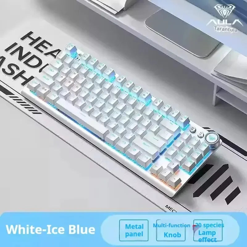 AULA F3001 Wireless Keyboard Esports Bluetooth Wired 87Key Backlight Gaming Keyboard Accessories for Windows/Mac/IOS/Android