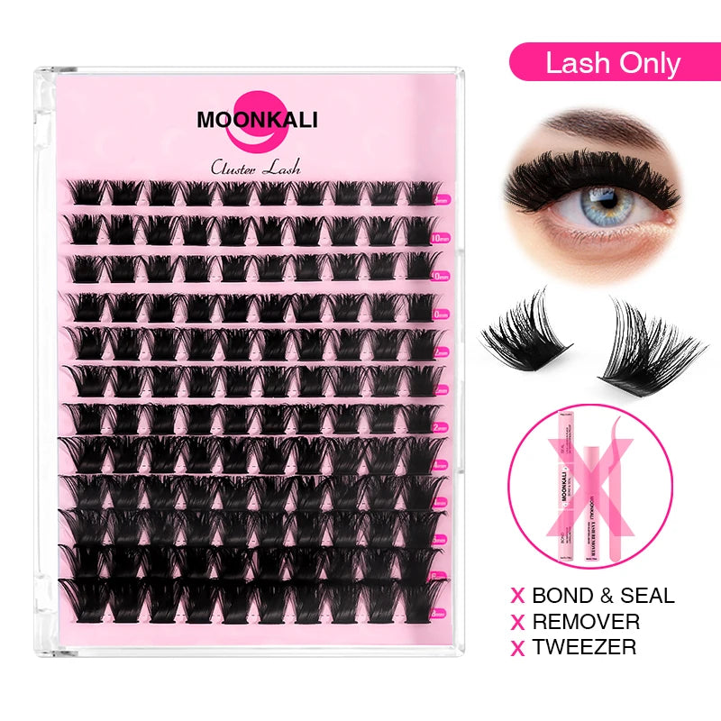 MOONKALI DIY Lash Extension Kit – Mixed Cluster Lashes (8–18mm) with Bond, Seal & Applicator