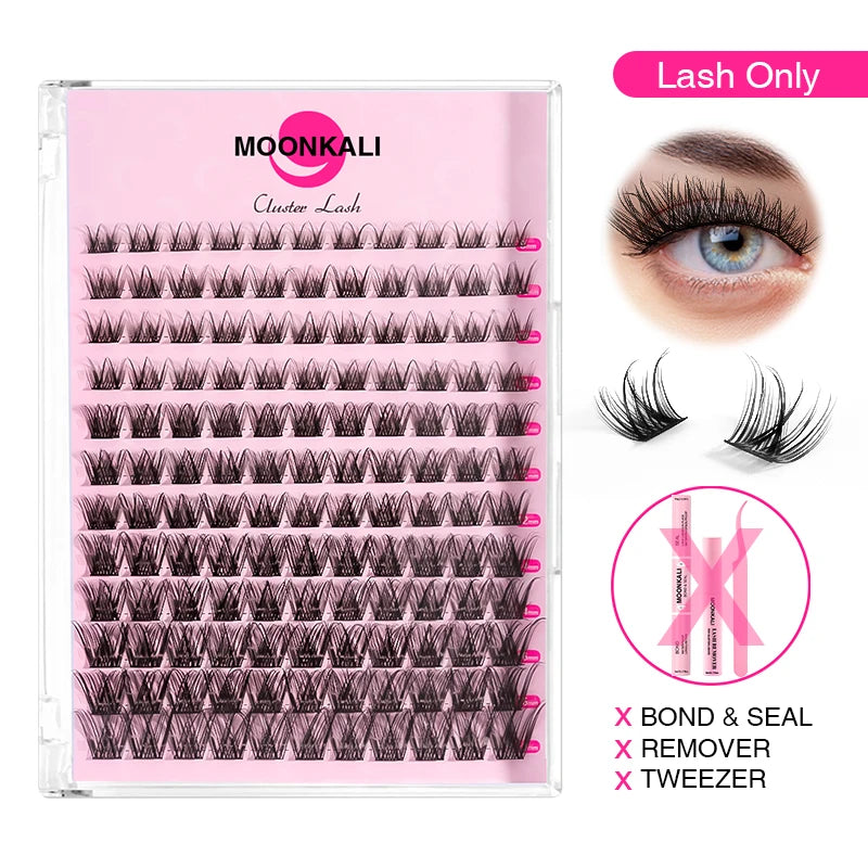 MOONKALI DIY Lash Extension Kit – Mixed Cluster Lashes (8–18mm) with Bond, Seal & Applicator