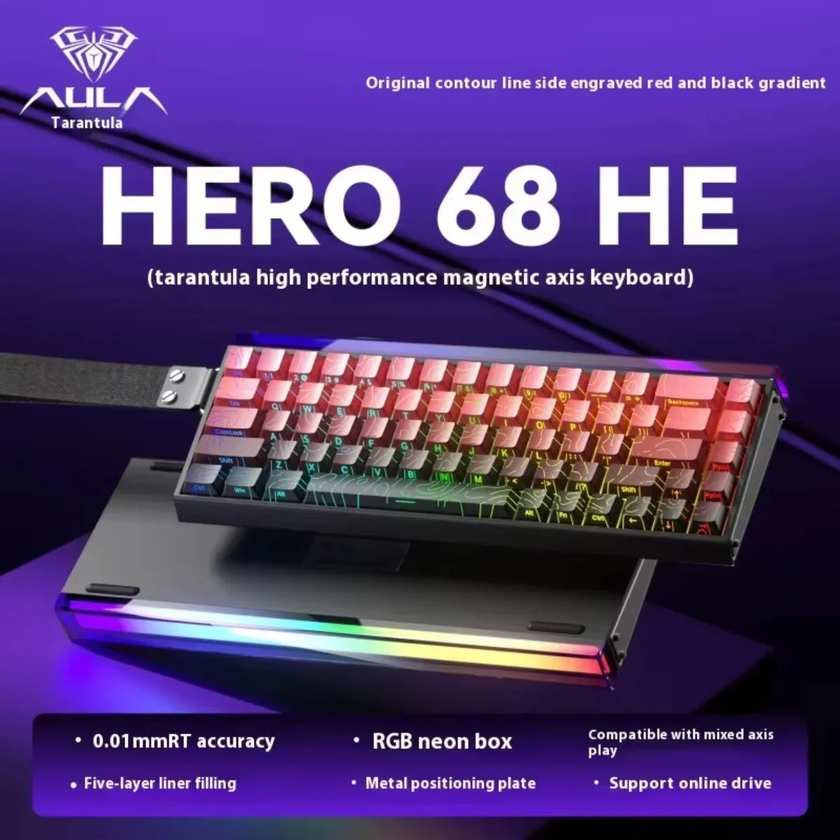 AULA HERO 68HE Gaming Keyboard Magnetic Rapid Trigger 8K Return RGB Hot Swap Wired Mechanical Keyboard Esports Game Accessories