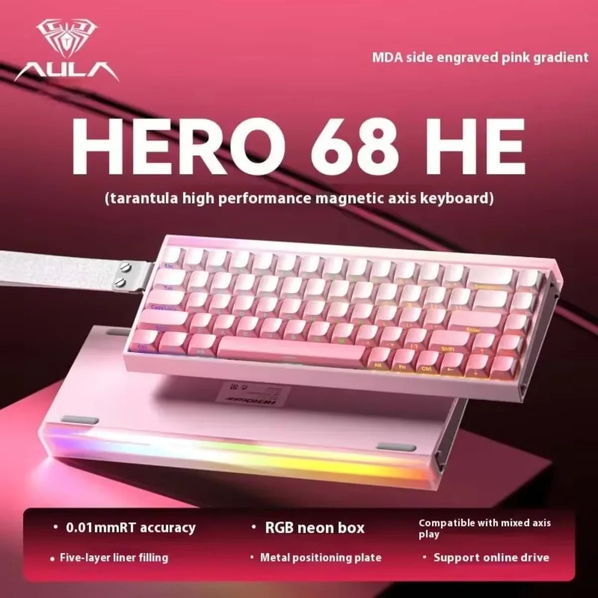 AULA HERO 68HE Gaming Keyboard Magnetic Rapid Trigger 8K Return RGB Hot Swap Wired Mechanical Keyboard Esports Game Accessories