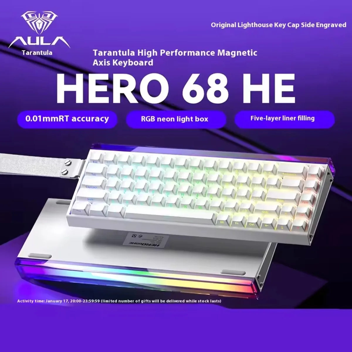 AULA HERO 68HE Gaming Keyboard Magnetic Rapid Trigger 8K Return RGB Hot Swap Wired Mechanical Keyboard Esports Game Accessories