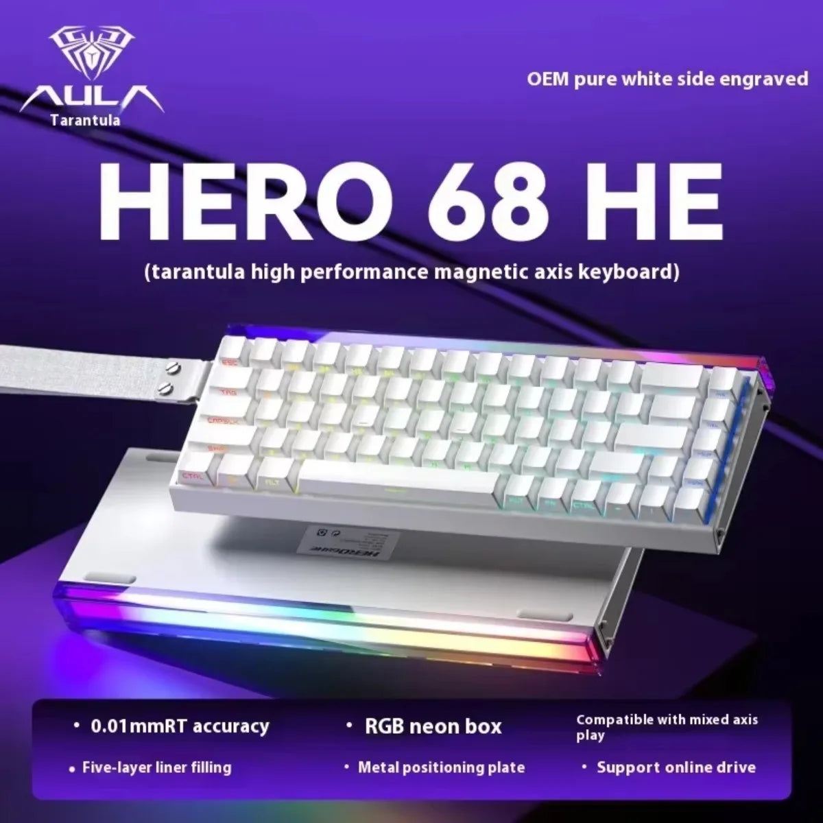 AULA HERO 68HE Gaming Keyboard Magnetic Rapid Trigger 8K Return RGB Hot Swap Wired Mechanical Keyboard Esports Game Accessories