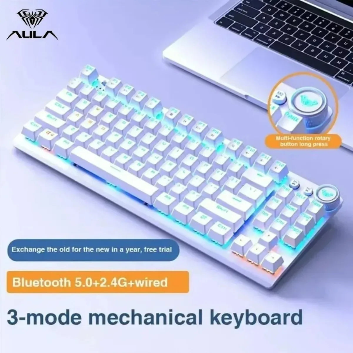 AULA F3001 Wireless Keyboard Esports Bluetooth Wired 87Key Backlight Gaming Keyboard Accessories for Windows/Mac/IOS/Android