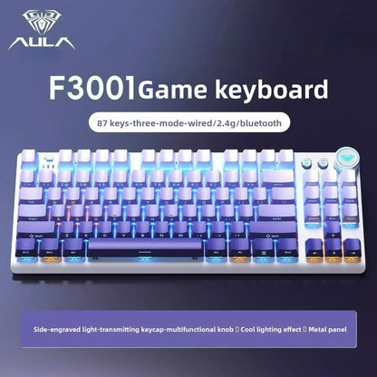 AULA F3001 Wireless Keyboard Esports Bluetooth Wired 87Key Backlight Gaming Keyboard Accessories for Windows/Mac/IOS/Android
