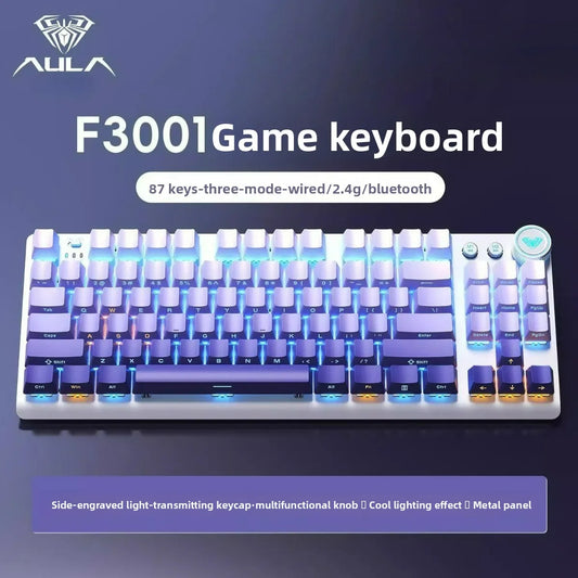 AULA F3001 Wireless Keyboard Esports Bluetooth Wired 87Key Backlight Gaming Keyboard Accessories for Windows/Mac/IOS/Android