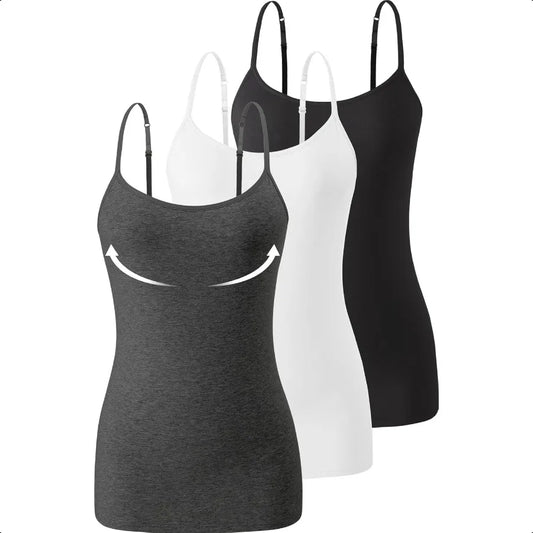 3Pack Womens Camisole with Shelf Bra Adjustable Spaghetti Strap Cami Cotton Undershirt Tanks
