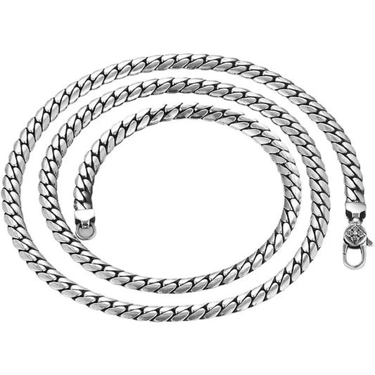 BOCAI New Real Solid S925 Silver Fashionable Style Flat Cut Clavicle Chain 5MM Simple Sideways Snake Bone Man Necklace