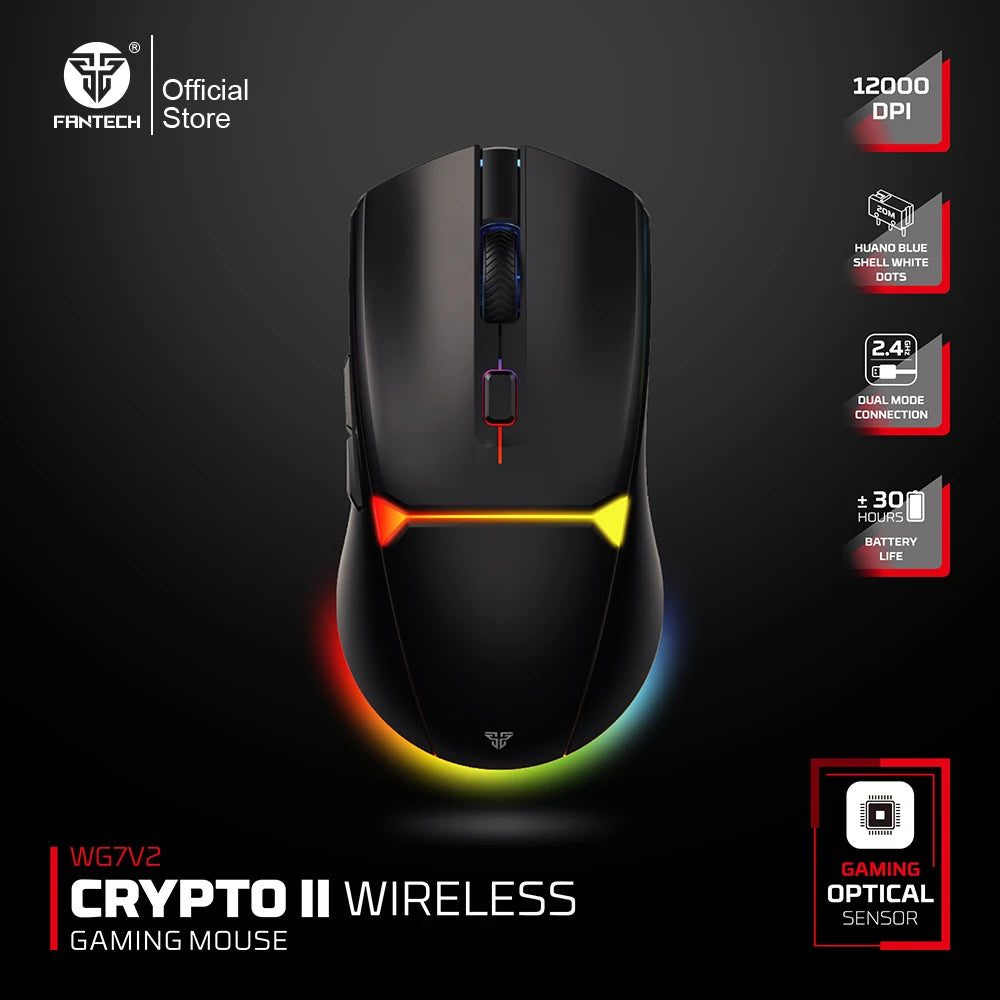 FANTECH CRYPOT II WG7v2 Wireless Gaming Mouse and Wired Mouse 12000DPI ARPG Anti-sweat coating Macro Mic for CSGO LOL