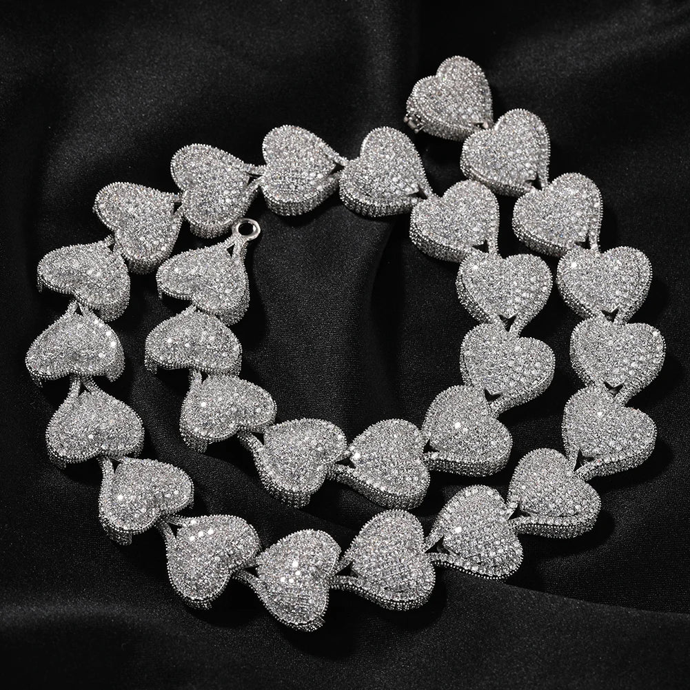 Uwin Heart Chain Necklaces For Women Full Pave Cubic Zirconia Iced Out Fashion Personalized Hiphop Jewelry Necklace Gifts