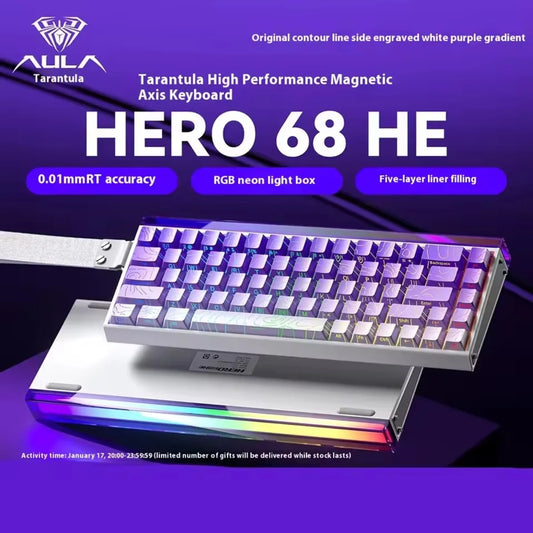 AULA HERO 68HE Gaming Keyboard Magnetic Rapid Trigger 8K Return RGB Hot Swap Wired Mechanical Keyboard Esports Game Accessories