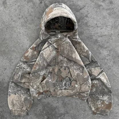 Y2K HARAJUKU Camo Zipper Hoodie – Hip Hop Streetwear for Men & Women