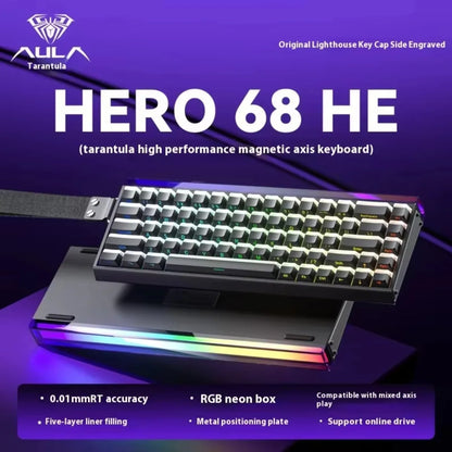AULA HERO 68HE Gaming Keyboard Magnetic Rapid Trigger 8K Return RGB Hot Swap Wired Mechanical Keyboard Esports Game Accessories