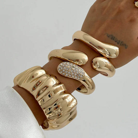 Ingemark Hip Hop Inlaid Rhinestones Water Drop Spring Bangle for Women Creative Irregular Chunky Bracelets Steampunk Jewelry Men