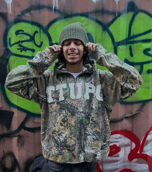 Y2K HARAJUKU Camo Zipper Hoodie – Hip Hop Streetwear for Men & Women