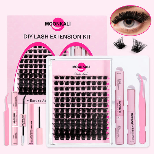 MOONKALI DIY Lash Extension Kit – Mixed Cluster Lashes (8–18mm) with Bond, Seal & Applicator