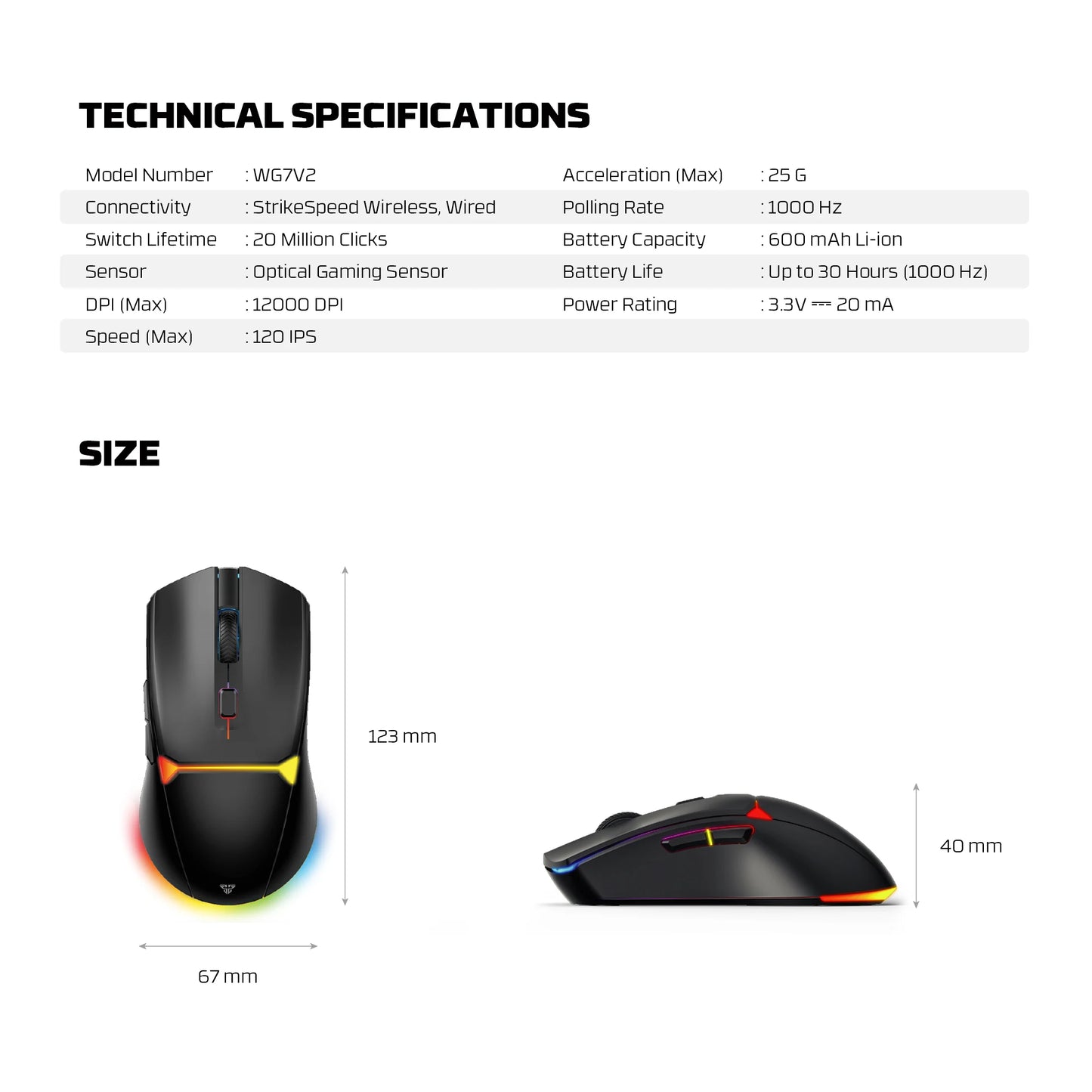 FANTECH CRYPOT II WG7v2 Wireless Gaming Mouse and Wired Mouse 12000DPI ARPG Anti-sweat coating Macro Mic for CSGO LOL