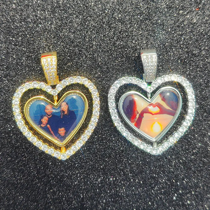 Two-Sided Heart Picture Pendant Necklace Jewelry For Men Hip Hop Custom Iced Out Photo Spinning Pendant Women Drop Shipping
