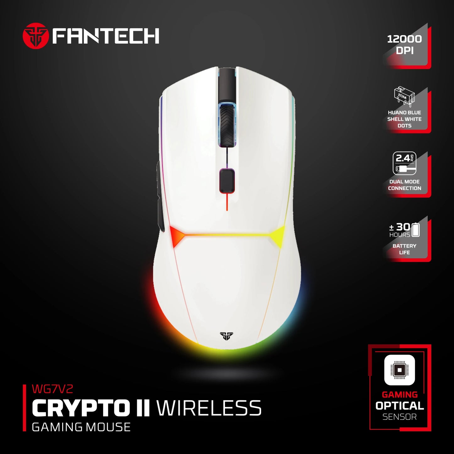 FANTECH CRYPOT II WG7v2 Wireless Gaming Mouse and Wired Mouse 12000DPI ARPG Anti-sweat coating Macro Mic for CSGO LOL