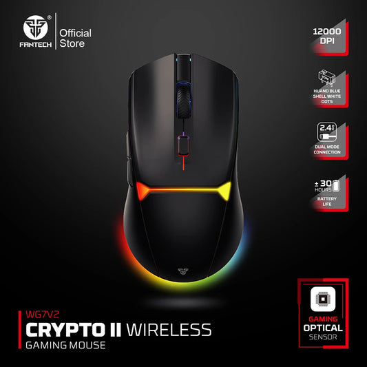 FANTECH CRYPOT II WG7v2 Wireless Gaming Mouse and Wired Mouse 12000DPI ARPG Anti-sweat coating Macro Mic for CSGO LOL